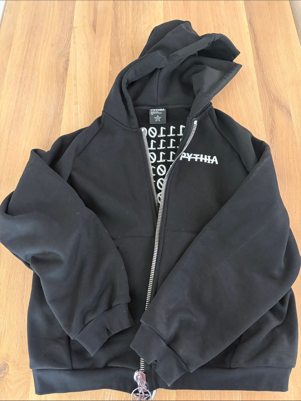 Pythia Black Full-Zip Hoodie Jacket with Graphic Detail 0111000